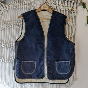 Vintage Dark Blue Velvet Teddy Sleeveless Vest Medium